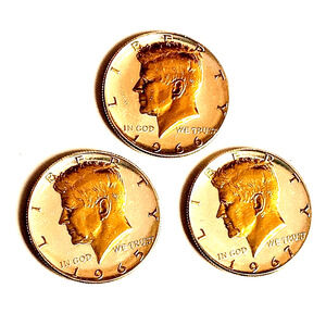 Three 40% silver Kennedy Half Dollars plated in 24k and .999 silver.
